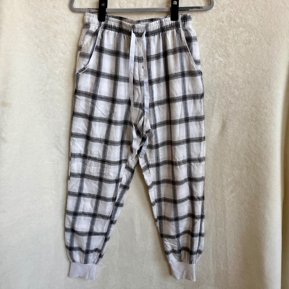 Dixxon Flannel Co White Black Windowpane Plaid Flannel Jogger Pants Sz S